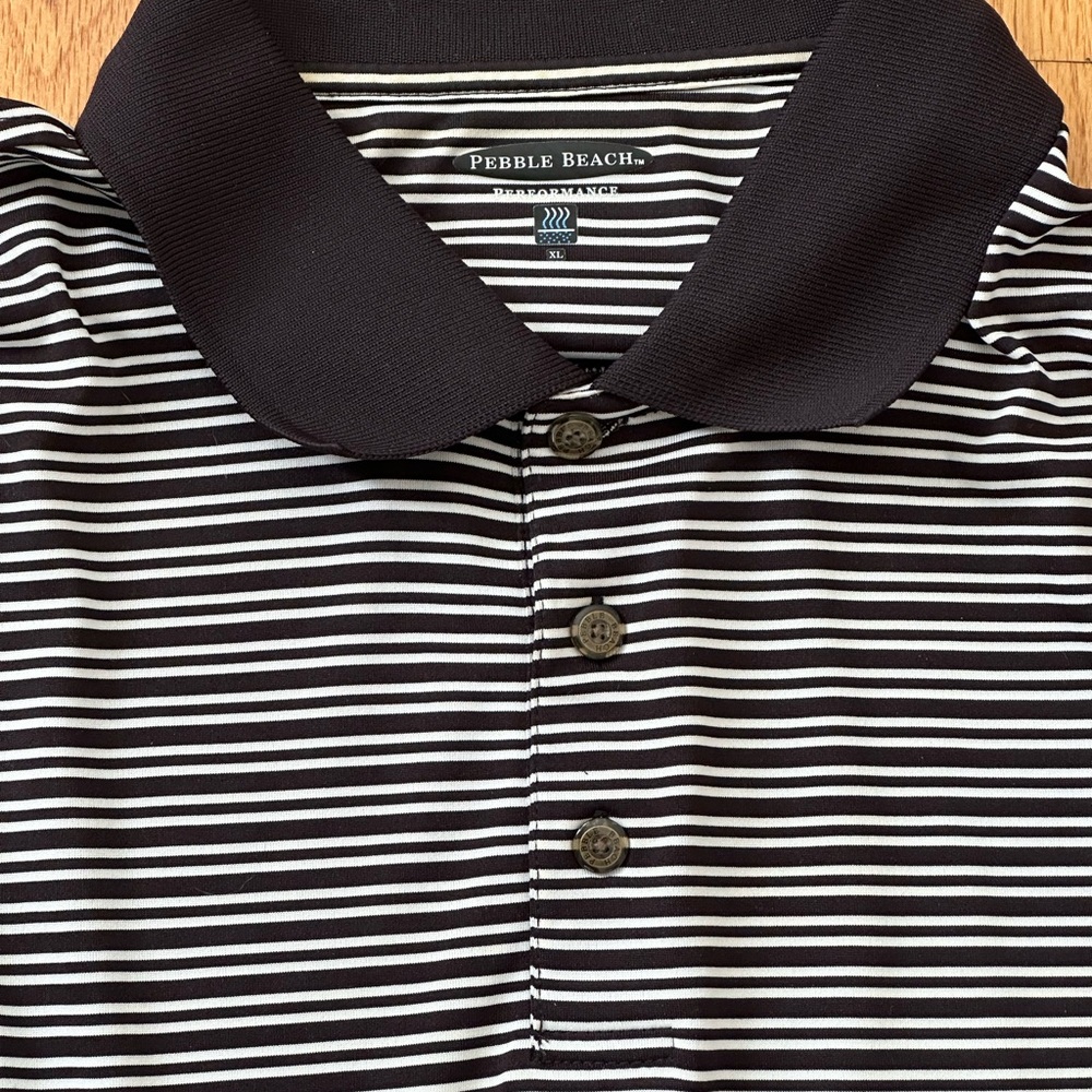Pebble Beach Performance Polo black and white striped collar golf shirt size XL